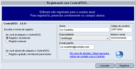 Registro via internet Registro via internet